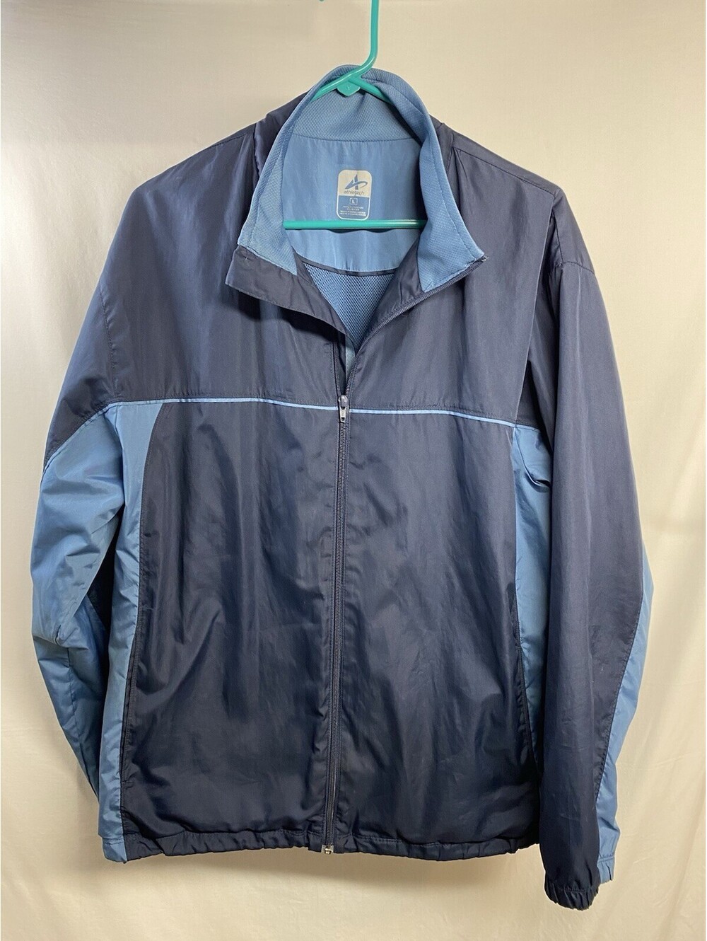 Athletech Windbreaker Jacket Men’s Full Zip Lightweight Two Tone Blue Size Large